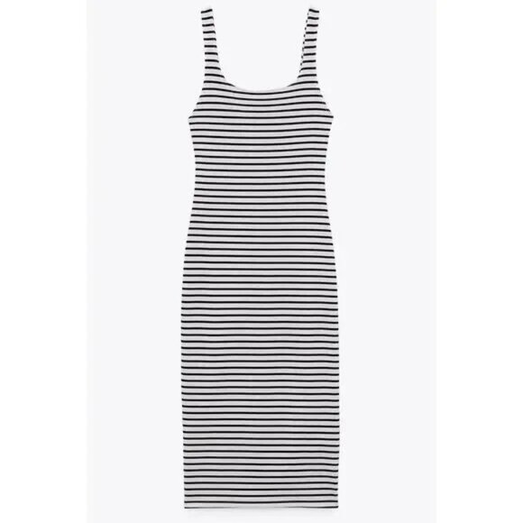ZARA Striped Sleeveless Midi Dress Size L - Picture 1 of 10
